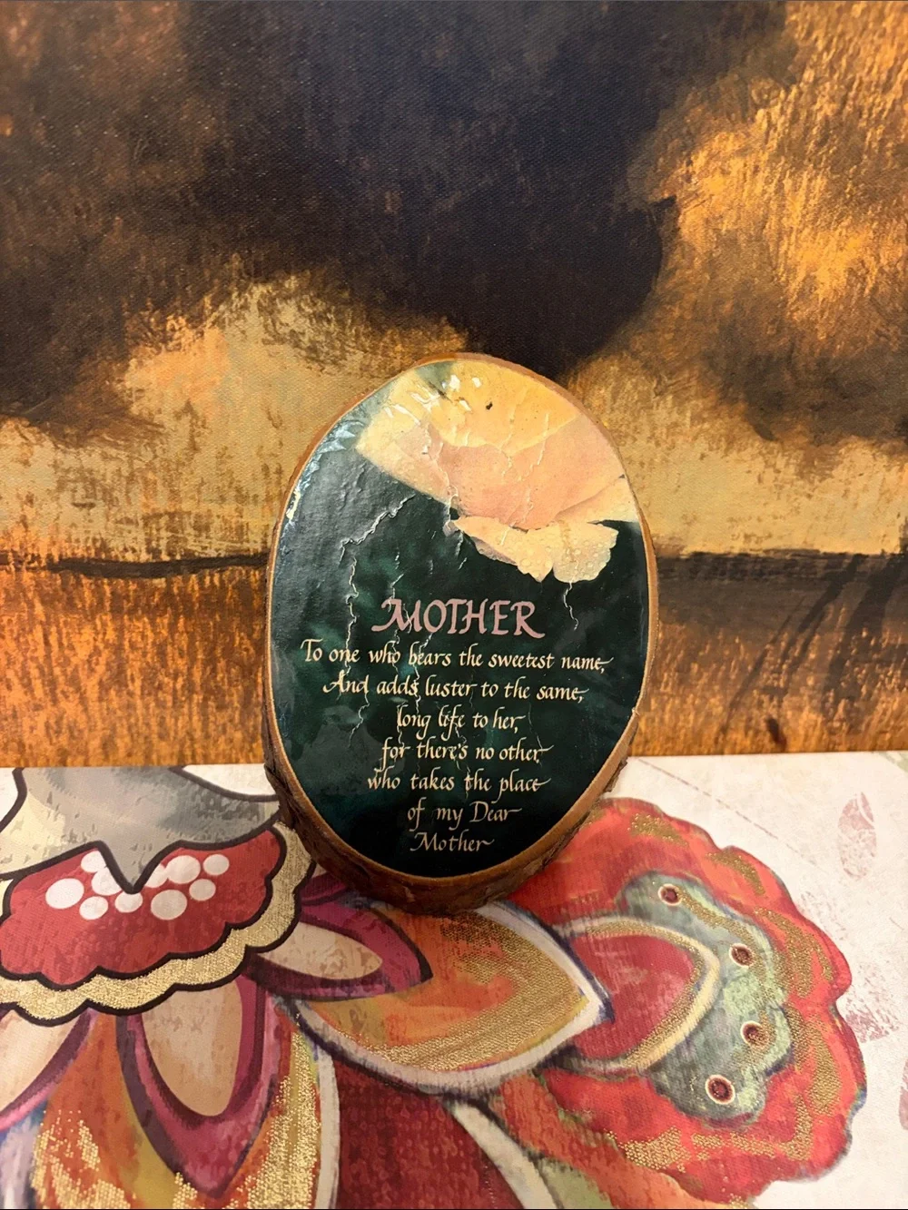 Sentimental 'Mother' Oval Wooden Wall Plaque in Dark Green and Gold